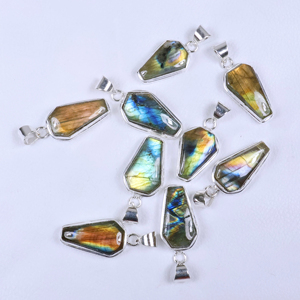 Nuevo Collar de Moda con Colgante de Labradorita Natural en Forma de Ataúd, Chapado en Plata de Ley 925, Joyería de Piedras Preciosas al por Mayor - Product Image 3