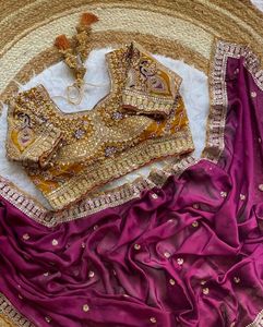 Sari indien ethnique de créateur, orné de paillettes, pour toutes les occasions spéciales et les événements, tenue tendance pour femmes. - Product Image 3