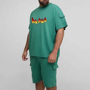 Ensemble de survêtement personnalisé OEM, deux pièces, t-shirts et shorts, teinture unie, coupe oversize, prix abordable - Product Image 1