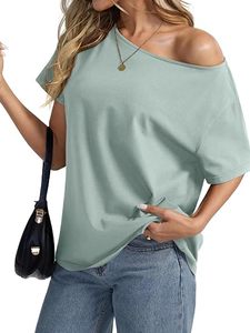 Camiseta Casual de Mujer con Hombros Descubiertos, 100% Algodón, Estampado Personalizado, Manga Corta, Top de Moda de Verano - Product Image 4