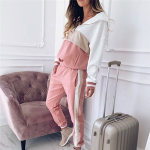 Sudadera con capucha y pantalones para mujer, fabricante de alta calidad, bloque multicolor, media cremallera, dobladillo elástico - Product Image 2