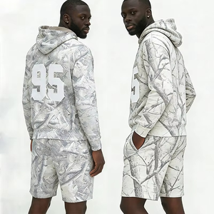 Men's Hooded Sweatshirt And Shorts <b>Set</b> With 95 Print Camo Pattern Casual Breathable Summer Outfit - Product Image 1