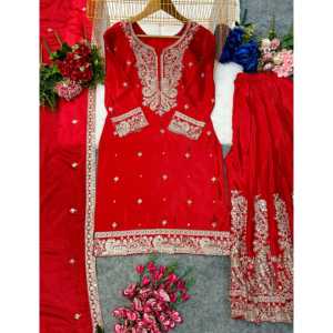 Conjunto de traje de fiesta bordado para mujer Top y Sarara Dupatta con trabajo de bordado deslumbrante - Product Image 6