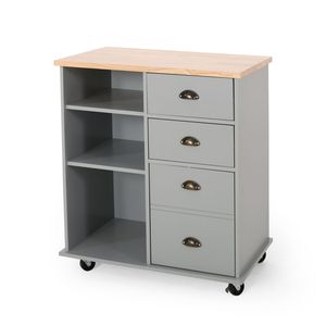 Carrello da Cucina Grande con Piano di Lavoro, Tavolo Laterale e Cassetti, su Ruote, per Sala da Pranzo e Cucina - Product Image 5