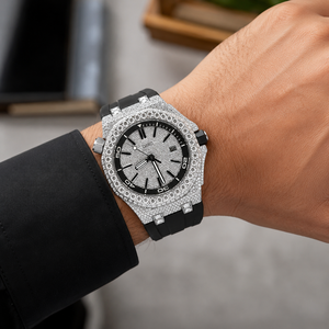 Reloj de Pulsera de Lujo para Hombre con Logotipo Personalizado, Diamantes, Caja Redonda de Acero Inoxidable, Correa de Goma Negra, Mecánico - Product Image 4