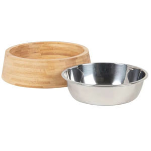 Bol double pour animaux de compagnie en bambou filé avec gamelle en acier inoxydable pour chien et chat – Fabricant en bambou naturel – Vente en gros - Product Image 6