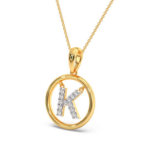 Collier pendentif en or avec lettre initiale K suspendue, cercle de diamants - Product Image 1