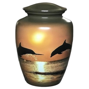 Urna de cremación de aluminio, urna de cremación de primera calidad hecha a mano, con estampado de Río, pez, atardecer, natación, estilo moderno - Product Image 1