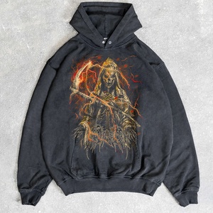 Sweat-shirt à capuche oversize pour homme, imprimé chaîne de chien noir, en coton, style streetwear décontracté, manches longues, avec poche avant, collection automne - Product Image 6