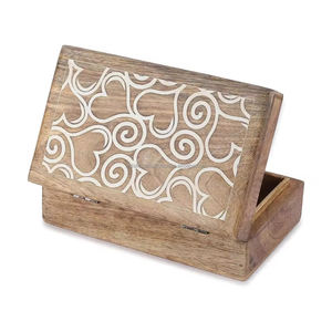 Boîte à bijoux en bois de manguier rectangle avec finition blanche lavée de luxe avec impression de vernissage manipulant des boîtes en bois et en bambou - Product Image 4