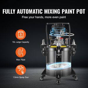 Spruzzatore di Vernice Automatico a Pressione Fai-da-Te da 10L/2,5 Galloni con Pressione Regolabile a 70psi e Funzione di Agitazione - Product Image 2