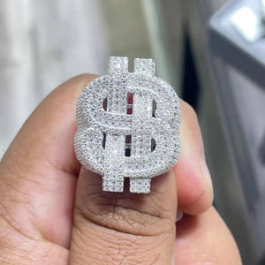 Bague pour homme entièrement glacée en laboratoire, bague de signe Hip Hop Dollar, bague de culture de laboratoire ronde Hip Hop, bague personnalisée - Product Image 1