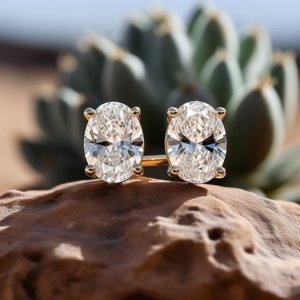 Oval Cut Moissanite <b>Stud</b> Earrings 14K Gold Plated Solitaire CZ Earrings for Women - Product Image 2