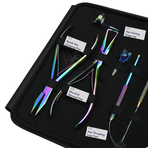 Multi Color Salon Hair <b>Extension</b> Tool Kit with Titanium Flat <b>Beads</b> Crimper Removal Plier Barber Scissors Thinning Shears Comb - Product Image 3