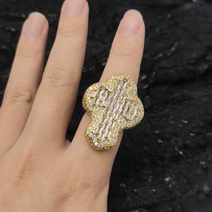 Mens Lab--Grown Diamond 925 <b>Silver</b> Iced Out Baguette <b>Cross</b> <b>Ring</b> Luxury Statement <b>Ring</b> - Product Image 1