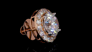 Boucles d'oreilles clous halo en diamant taille ronde en or |   Boucles d'oreilles solitaires en diamant de culture |   Fournisseur OEM ODM - Product Image 5