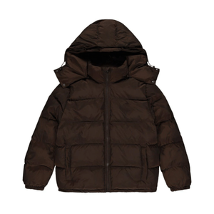 Men's Women's Brown Hooded Puffer Jacket Zipper Closure Filling Waterproof Breathable Windproof Casual Summer Wear Regular Fit - Product Image 1