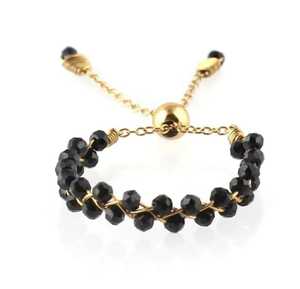 Bague en onyx noir taille unique de SwatiN Designs, ornée de pierres noires facettées serties dans un monture dorée ajustable. - Product Image 3