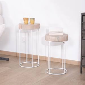 Vandana Crystal Volume <b>Set</b> of 2 round whitewashed <b>side</b> <b>tables</b> in wood and metal Nervure - Product Image 2