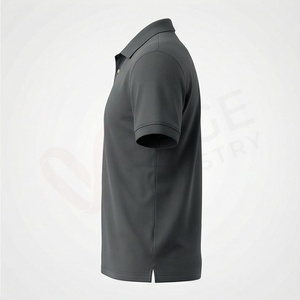 Polo de Manga Corta para Hombre, Color Gris Oscuro, 100% Algodón Piqué, Tejido Informal, Transpirable, Corte Regular, Diseño Sólido - Product Image 3