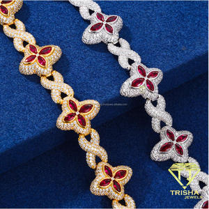สร้อยข้อมือลายดอกไม้สีแดงโทนสีเงิน ประดับด้วยหินระยิบระยับ สำหรับผู้ค้าส่งเครื่องประดับและผู้ค้าปลีกเครื่องประดับแฟชั่น - Product Image 3