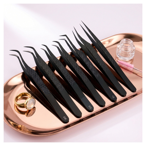 Custom Eyelash Extension Tweezers Set Professional Fiber Tip <b>Lash</b> Tweezers Black Precision <b>Kit</b> Volume Fan Isolation Tweezers - Product Image 5