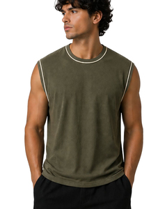 Camiseta sin Mangas para Hombre, Color Verde Oliva, Algodón Premium, para Gimnasio, Fitness, Casual, Verano, Ligera y Transpirable - Product Image 1