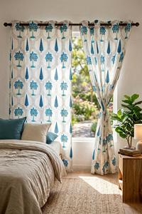 Rideaux de luxe personnalisés en coton premium à œillets, imprimés à la serigraphie, avec cordes, pour une décoration élégante des fenêtres du salon et de la chambre, motif floral traditionnel - Product Image 6