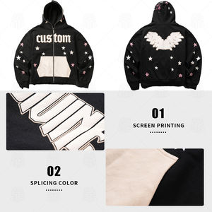 Sudadera con capucha extragrande de algodón terry con cremallera completa personalizada, 420 GSM, para hombre, estilo urbano, con estampado puff - Product Image 3