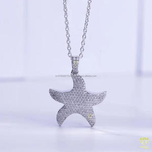 Collier Pendentif Étoile de Mer Sertie de Diamants Moissanite en Argent Sterling 925, Bijou Hip Hop de Luxe Thème Océan pour Hommes et Femmes - Product Image 2