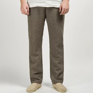 Pantalon décontracté homme en coton et lin, style chinois, coupe ample, taille mi-haute, devant plat, léger, nouvelle collection - Product Image 3