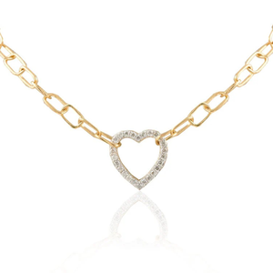 18K Yellow Gold Paperclip Chain Heart Necklace-Trendy Gift - Product Image 2