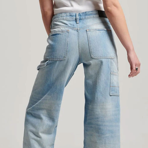 Pantalon en jean respirant grande taille pour femme de haute qualité avec broderie de patch personnalisée, coupe ample, décoration boutonnée - Product Image 3