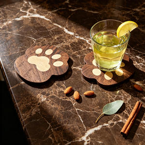 New Fashion Classic Style <b>Round</b> Walnut Wood Cup <b>Mat</b> Coasters 11.5x12.2x1.2cm Free Eco-Friendly Reusable Insulated Cute Stylish - Product Image 3