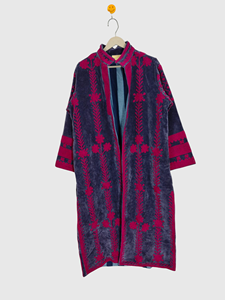 Veste en velours grande taille, manteau géométrique brodé à la main, col châle, veste longue, manches trois-quarts, vêtement d'automne - Product Image 1