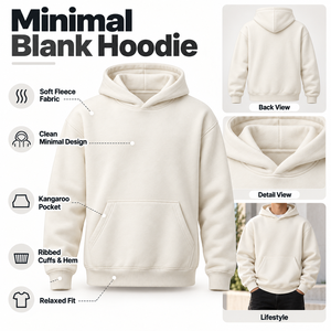 Stringless Oversized <b>Hoodie</b> for Men Clean Minimal Boxy Pullover Drop Shoulder Kangaroo Pocket Luxury Streetwear Blank Wholesale - Product Image 5