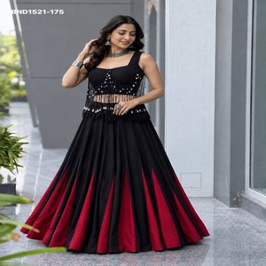Designer Fancy Cotton with Flared Kali-Pattern <b>Red</b> & Black <b>Lehenga</b> - Long Dori with Ginny-Kodi Blouse Supplier from India - Product Image 1