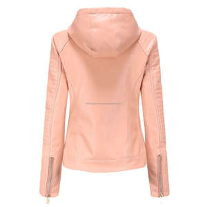 Élégant rose élégant à capuche Moto cuir veste pour femmes polyvalent respirant imperméable fermeture à glissière Durable Sherpa doublure - Product Image 2