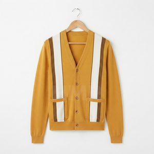 Cardigan en acrylique HMR pour sororité, tricoté, à manches longues, col en V, couleur contrastante, décontracté, boutonné sur le devant, pull à manches entières - Product Image 5