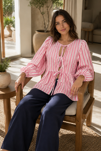 Blusa de Otoño, Nueva, Estilo Vintage, Informal, para Mujer, Combinable con Todo, con Cordones, Manga Larga, de Poliéster Liso Teñido - Product Image 5