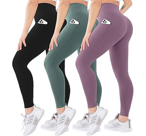 High Waist Seamless Leggings With Invisible Pocket Solid Color Full Length Sporty Yoga Pants Stretch Breathable Compression Fit - Product Image 1