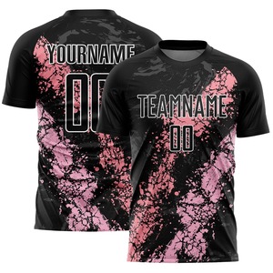 Maillot de football personnalisé noir et rose moyen avec sublimation, motif artistique effet éclaboussures, respirant, pour équipe - Product Image 5