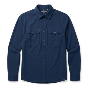 Camisas de Trabajo Técnicas Personalizadas para Hombre, Color Azul Marino, Tejido Elástico de Alto Rendimiento, Corte Ajustado, Transpirables, con Doble Bolsillo, para Primavera - Product Image 2