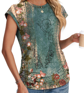 Camiseta de Algodón Estampada para Mujer, Diseño Gráfico, Camiseta de Manga Corta para Dama, Suave y Transpirable, Camiseta de Algodón Estampada de Verano - Product Image 3