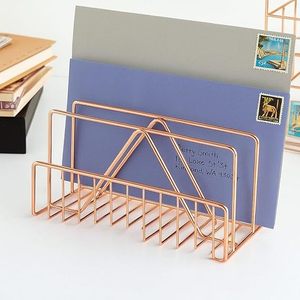 Organizador de Escritorio de Metal Cobre, Estante de Almacenamiento de Diseño Minimalista, Soporte de Oficina Independiente para Cartas y Documentos, Forma Rectangular - Product Image 4