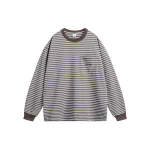 Pull pour homme en tricot à col rond avec broderie rayée contrastée, 95% coton, écologique, séchage rapide, anti-boulochage, 200g, décontracté, ODM - Product Image 4