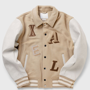 แจ็คเก็ตเบสบอลทรงบอมเบอร์พรีเมียม ทำจากผ้าขนสัตว์ 100% คุณภาพสูง สำหรับผู้ชาย สไตล์วิทยาลัย  คอวี  แบบสั่งทำพิเศษ  แนวฮิปฮอป สำหรับฤดูหนาว - Product Image 1