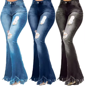 Jeans de Mezclilla de Cintura Alta con Corte Acampanado para Mujer, Estilo Vintage Desgastado, Ajuste Ceñido de Longitud Completa con Dobladillo Deshilachado, Ropa Casual de Otoño - Product Image 6