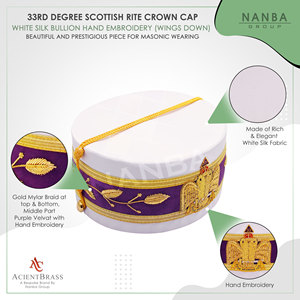 White 33rd Degree Scottish Rite Crown Cap Hand Emb Wings Down - Product Image 3