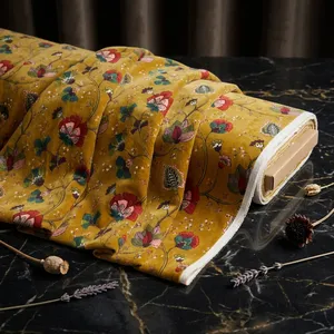 ผ้าม่านกำมะหยี่ลายดอกไม้สีเหลืองมัสตาร์ดสไตล์โมเดิร์น สำหรับตกแต่งห้องนั่งเล่น ห้องนอน และบ้าน - Product Image 6